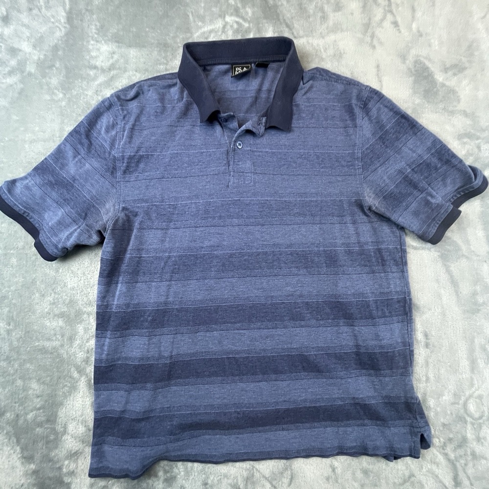 Jos A Bank Traveler Traditional Fit Polo Men's Large Blue Stripes Short Sleeve